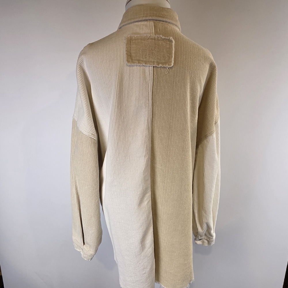 POL Oversized Corduroy Shirt Jacket Womens Small Raw Hem Button Up Colorblock - Picture 4 of 9